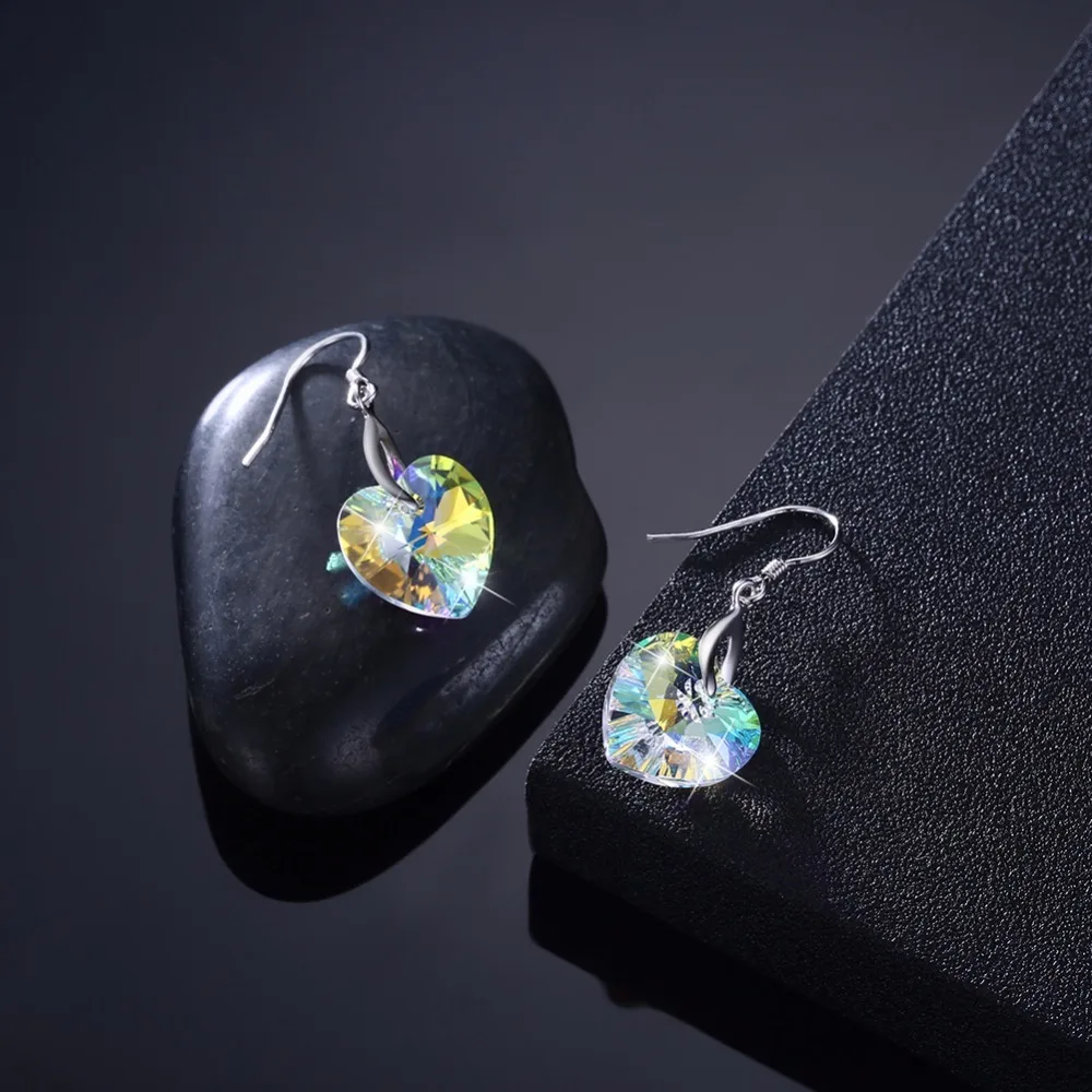 Длинные серьги с кристаллом Swarovski ювелирные изделия из серебра 925 пробы сердцем
