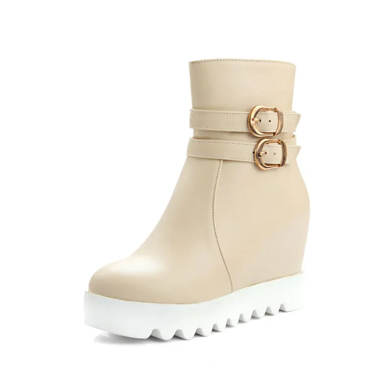 beige without fur Fanyuan bottes femmes; коллекция года; женские ботинки на танкетке; пикантные туфли на высоком каблуке; Модные женские кожаные ботильоны с боковой молнией - Цвет: beige without fur