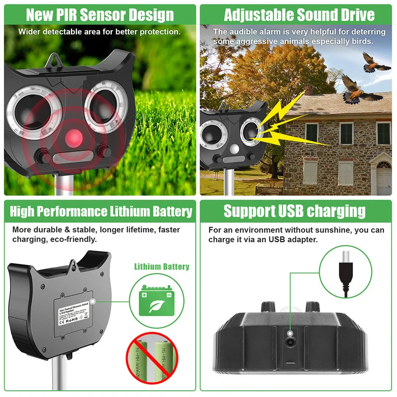 Ультразвуковой Отпугиватель вредителей устройство на солнечной батарее для