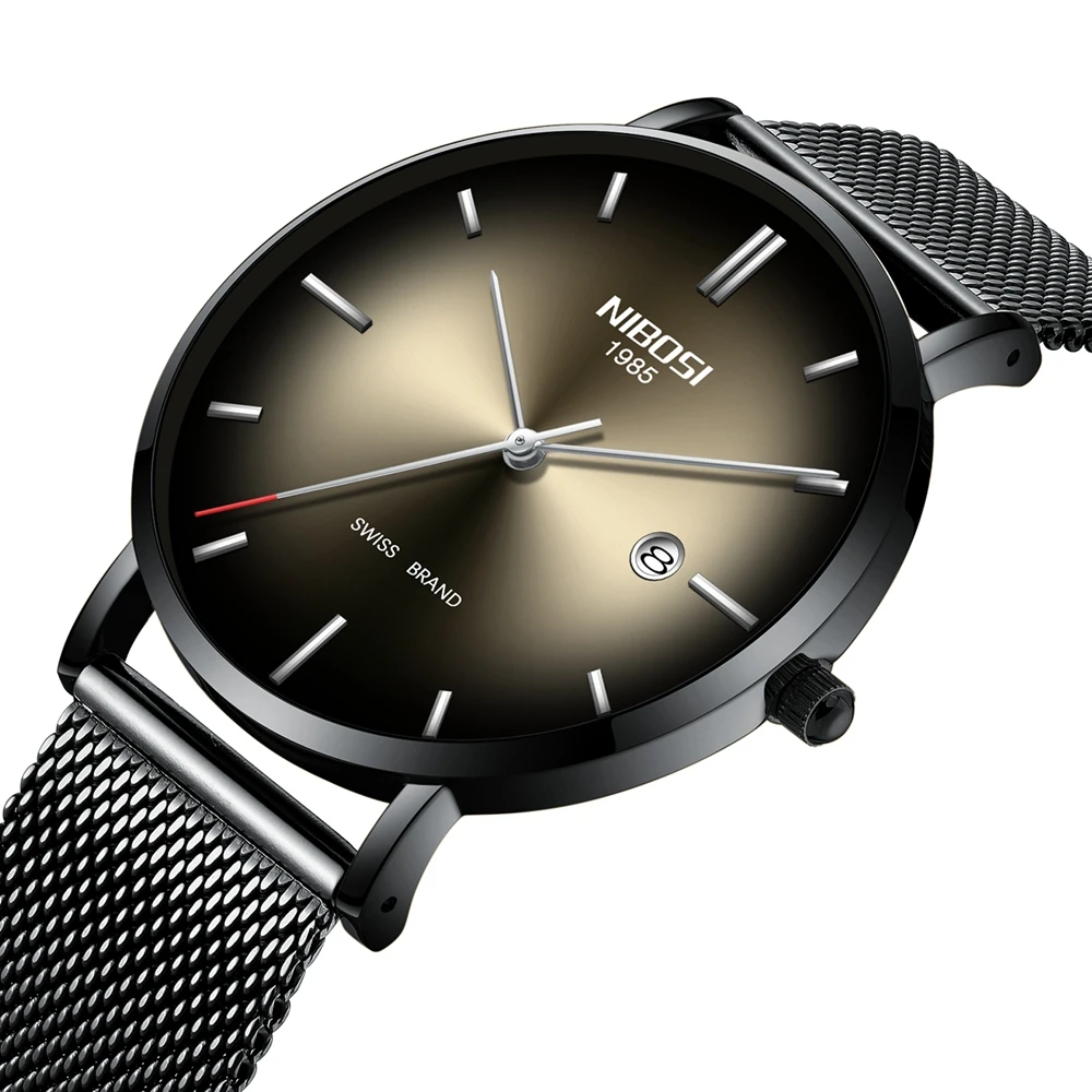 Часы NIBOSI мужские модные кварцевые ультратонкие черные серые|Кварцевые часы| |