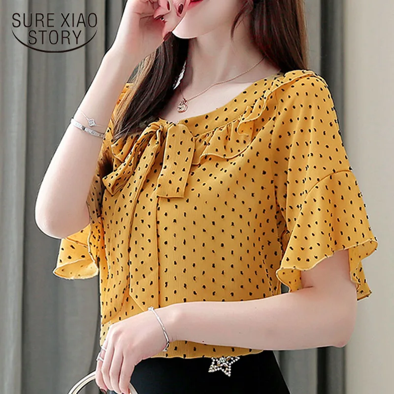 

Fashion womens tops and blouses 2021 harajuku chiffon blouse shirt Bow Floral Flare Sleeve ladies tops off shoulder top 3632 50