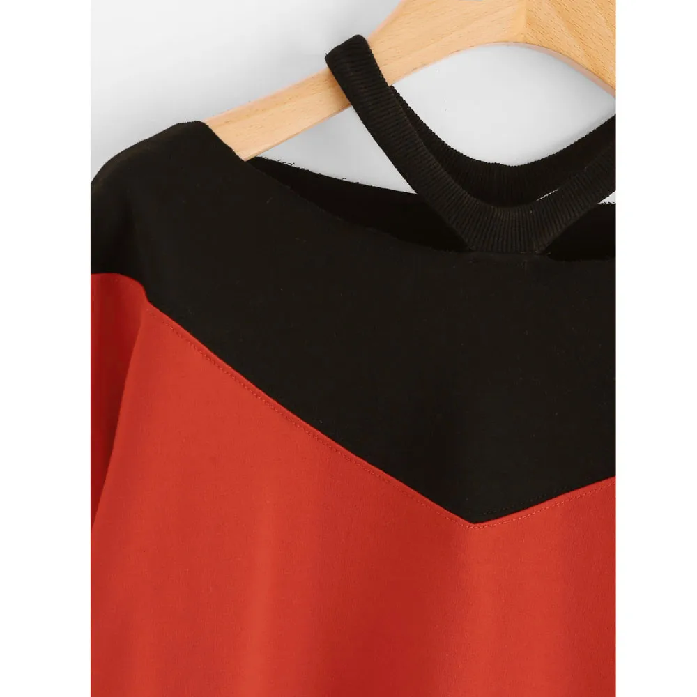 

New Design Women Sexy Fashion Tracksuit Laides Girls Casual Long Sleeve Strapless Patchwork Sweatshirt Pullover Tops Blouse Coat