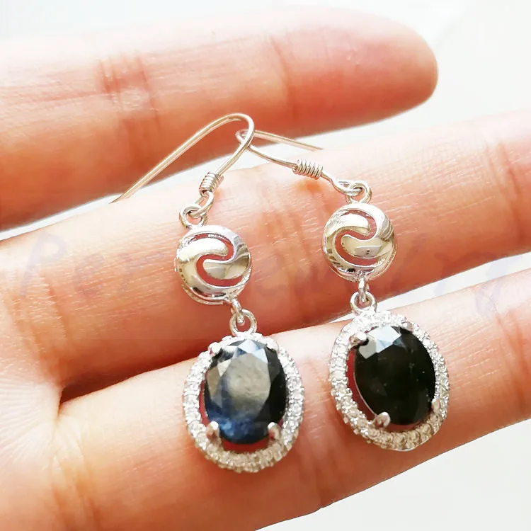 Серьги-капельки из натурального sapphire 2 карат * шт. натуральный настоящий синий
