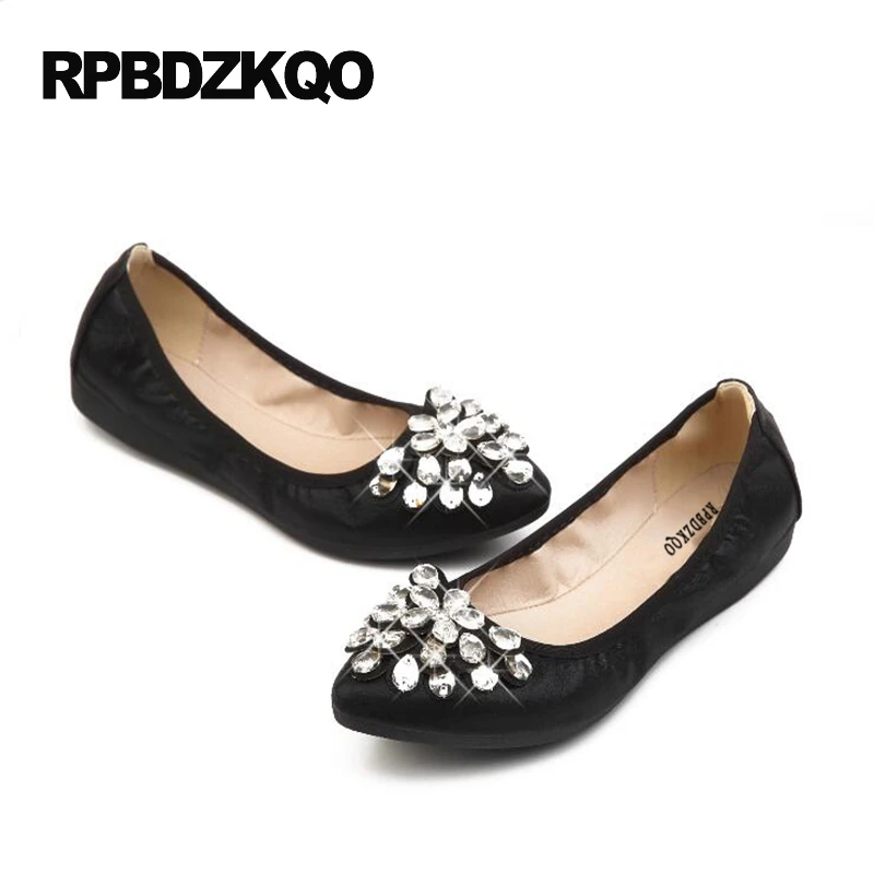 Большой Размеры с украшением в виде кристаллов на резинке туфли лодочки острым