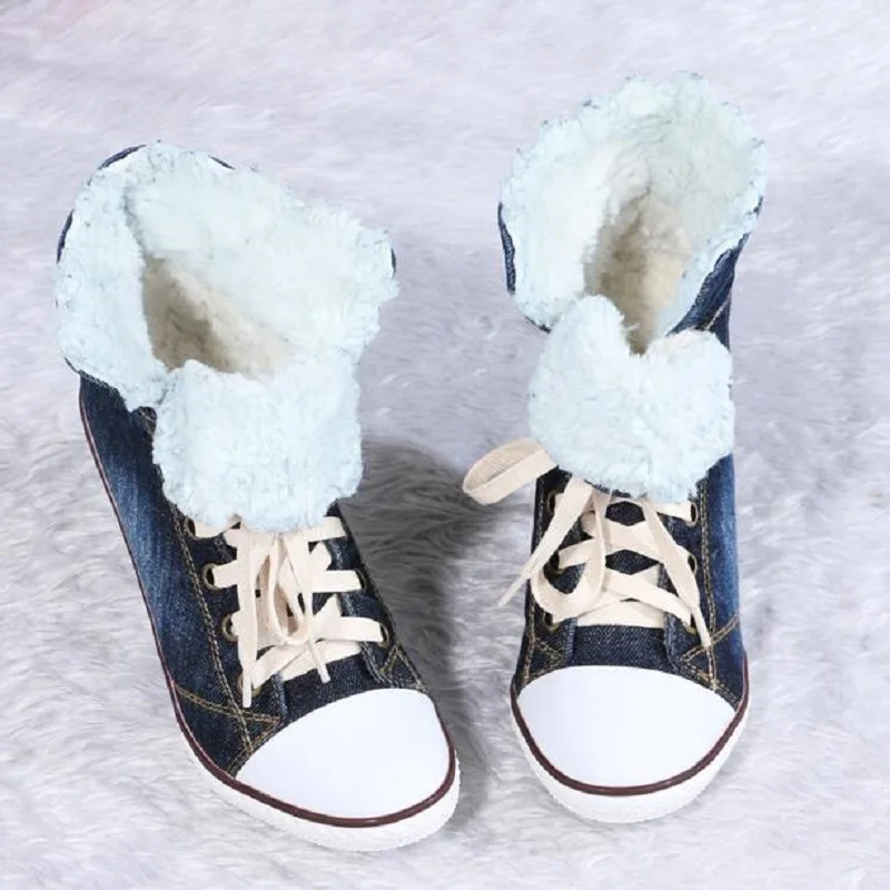 Женские ботильоны из джинсовой ткани с острым носком на шнуровке теплые женские