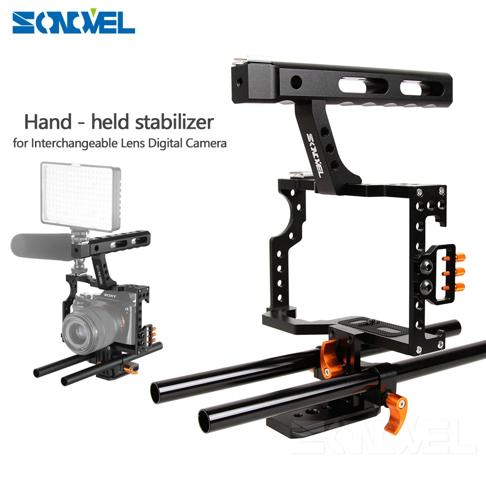 Sonovel 15 мм Фиксатор для стойки DSLR каркас для крепежа видеокамеры комплект стабилизатор+ Топ влево/вправо ручкой Ручка для Sony A7 II A7RII A7SII A6300 A6000/GH4/EOS M5