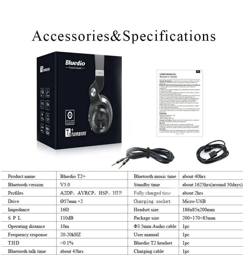 Беспроводные наушники Bluedio T2 + Bluetooth 5 0 стереонаушники с sd картой и fm радио