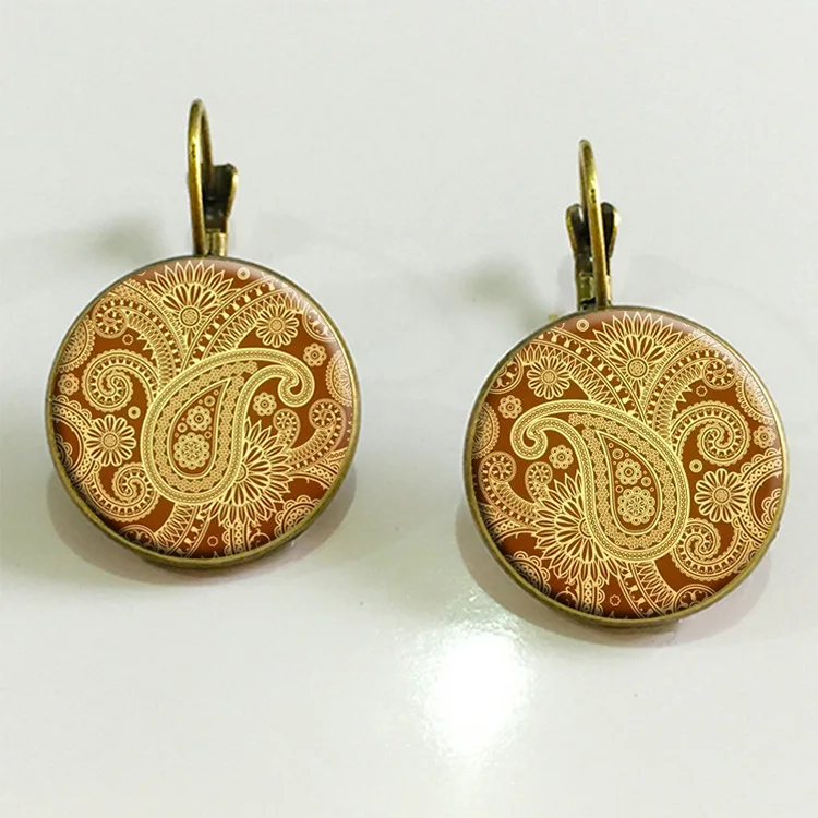 Новые женские 2017 богемные серьги в виде капель цветок Пейсли ретро стекло