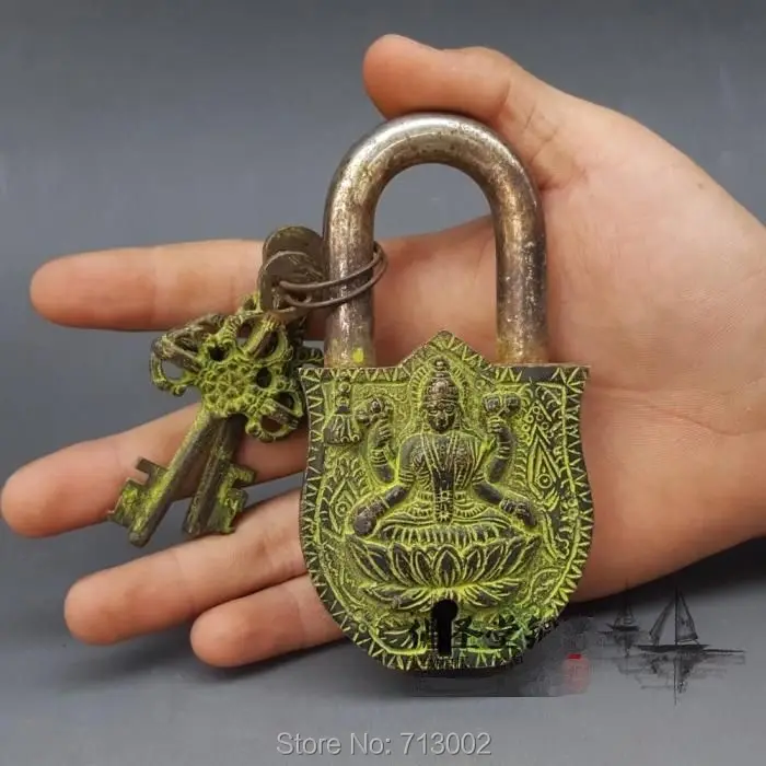 Старый Чистый медный замок Вишну Бог форма замка и два ключа Lucky
