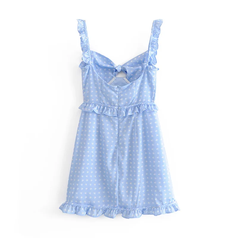 ZXQJ/милое синее мини-платье в горошек с принтом Милое сексуальное платье без
