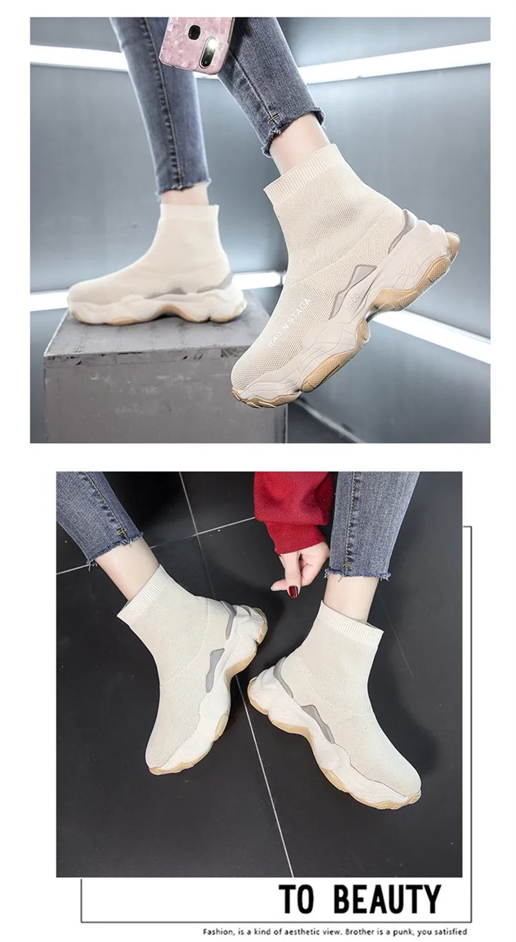 Women High Top Sock Shoes Chunky Sneakers Slip-on Ladies Platform Casual Shoes Autumn New Women Shoes botas mujer 998w