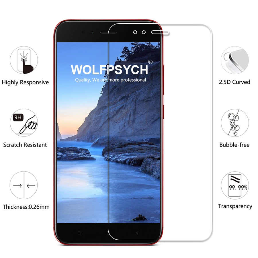WOLFPSYCH 2 шт./лот не полное покрытие закаленное стекло для Xiaomi mi A1 5X9 H 2.5D экран