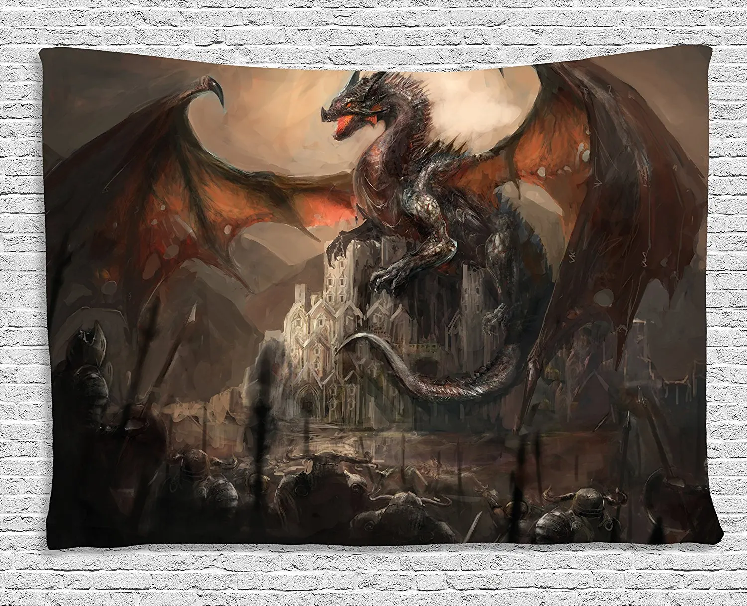 Гобелен с драконом средневековая Битва готическим монстром ужас война среднего