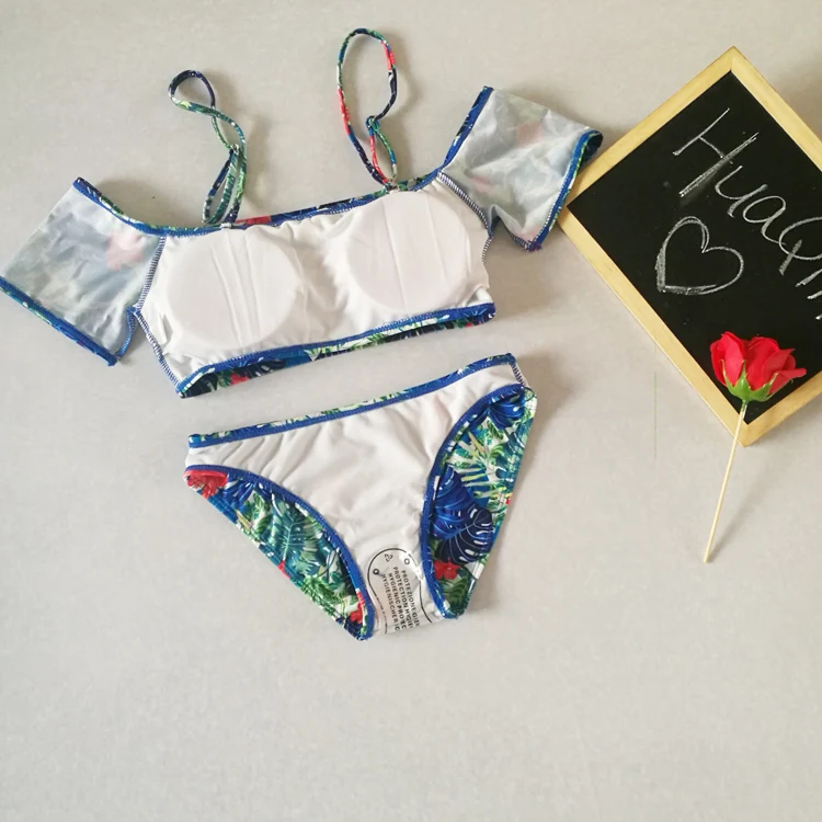 2018 New Sexy Vintage Floral Push Up Bikini Sets Off Shoulder Brazilian Women Swimsuits Beach Bathing Swimwear maillot de bainXL |