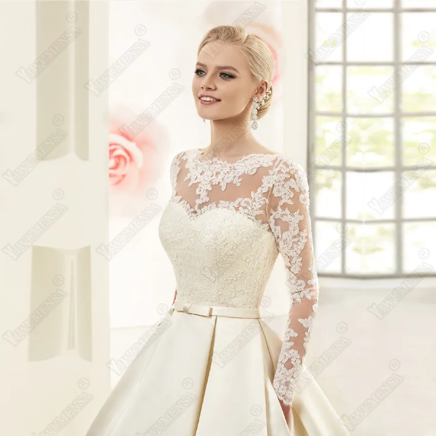 Vestido De Novia Corto свадебное платье es с длинным рукавом с аппликацией трапециевидной формы винтажное атласное свадебное платье размера плюс свадебное платье