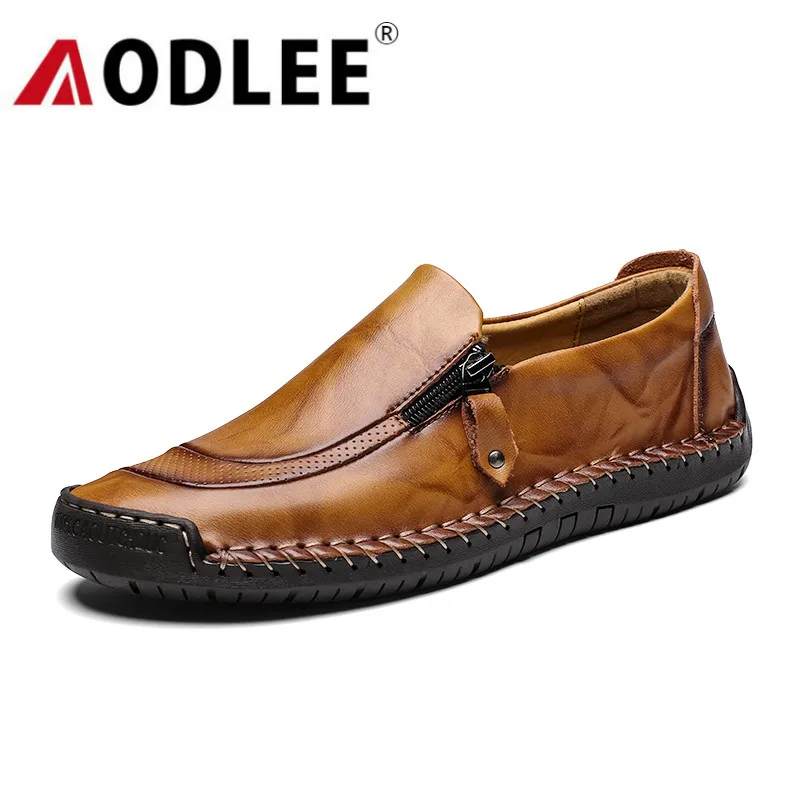 AODLEE Genuine Leather Men Shoes Plus Size 47 Fashion Mens Casual Breathable Italian Loafers Driving mocassin | Обувь