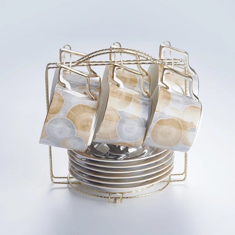 6Cups n Holder Европейский фарфоровый кофейный набор, роскошный чайный набор, расширенный чайник, кофейная чашка, керамический чайный набор, кружка, сахарница, сливочник, чайный горшок, молочный кувшин - Цвет: 6Cups n Holder