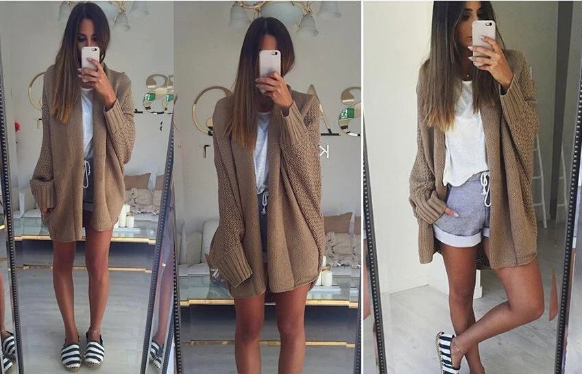 

Nice New European Autumn Bat Sleeve Knit Cardigan Sweater Female Wild Loose Sweater Coat