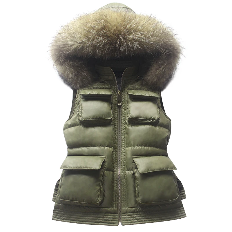 Анти-сезон специальная цена Европейский жилет из натурального меха енота зимняя