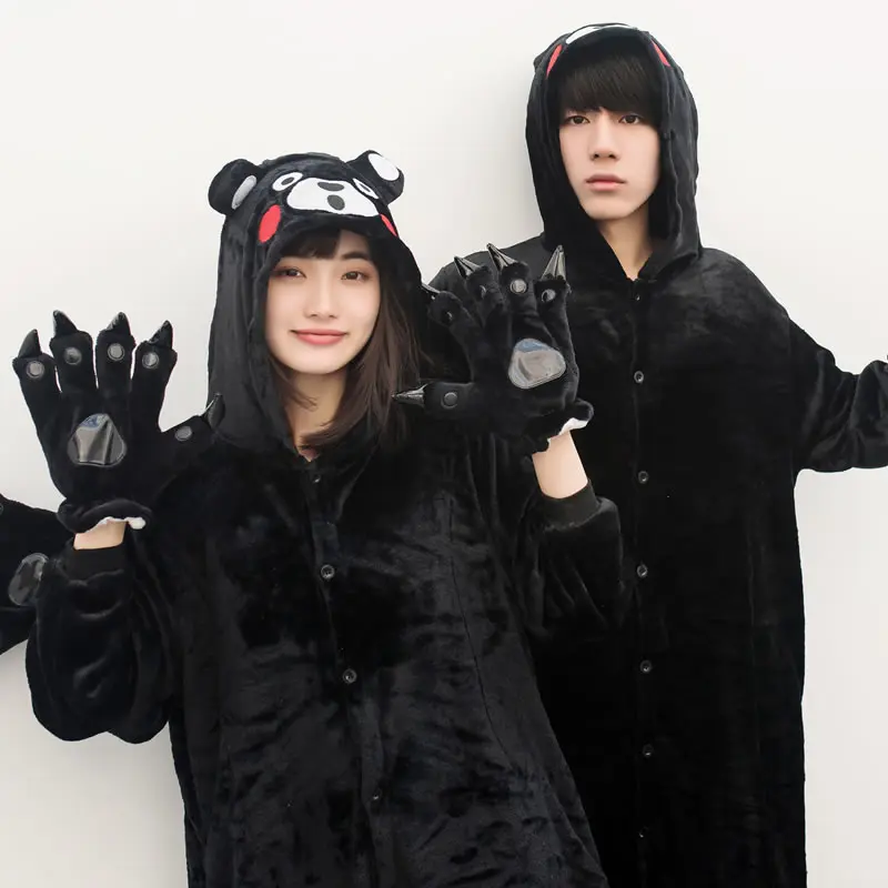 2017 Real New Cute Japanese Kumamon Pajamas Cartoon Anime Women Sleepwear Warm Homewear Unisex Cosplay For Pajama Sets | Женская одежда