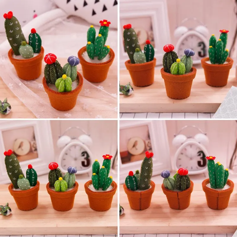 Кактус суккуленты украшения в горшке ручной работы шитье милый Войлок зеленое