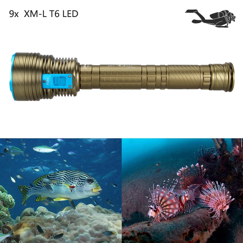 Бесплатная доставка Водонепроницаемый 100 м 5000LM 9XT6 светодиодный 3 mode Дайвинг