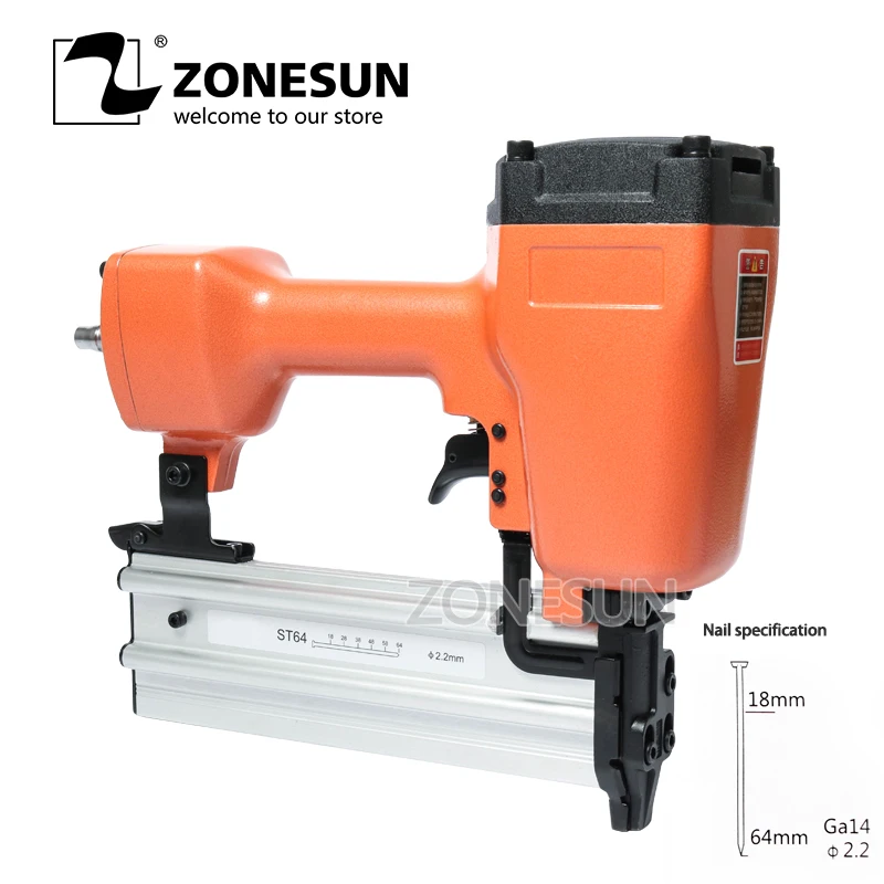 ZONESUN ST64 стальной Железный пистолет для гвоздей пневматический микропиннер
