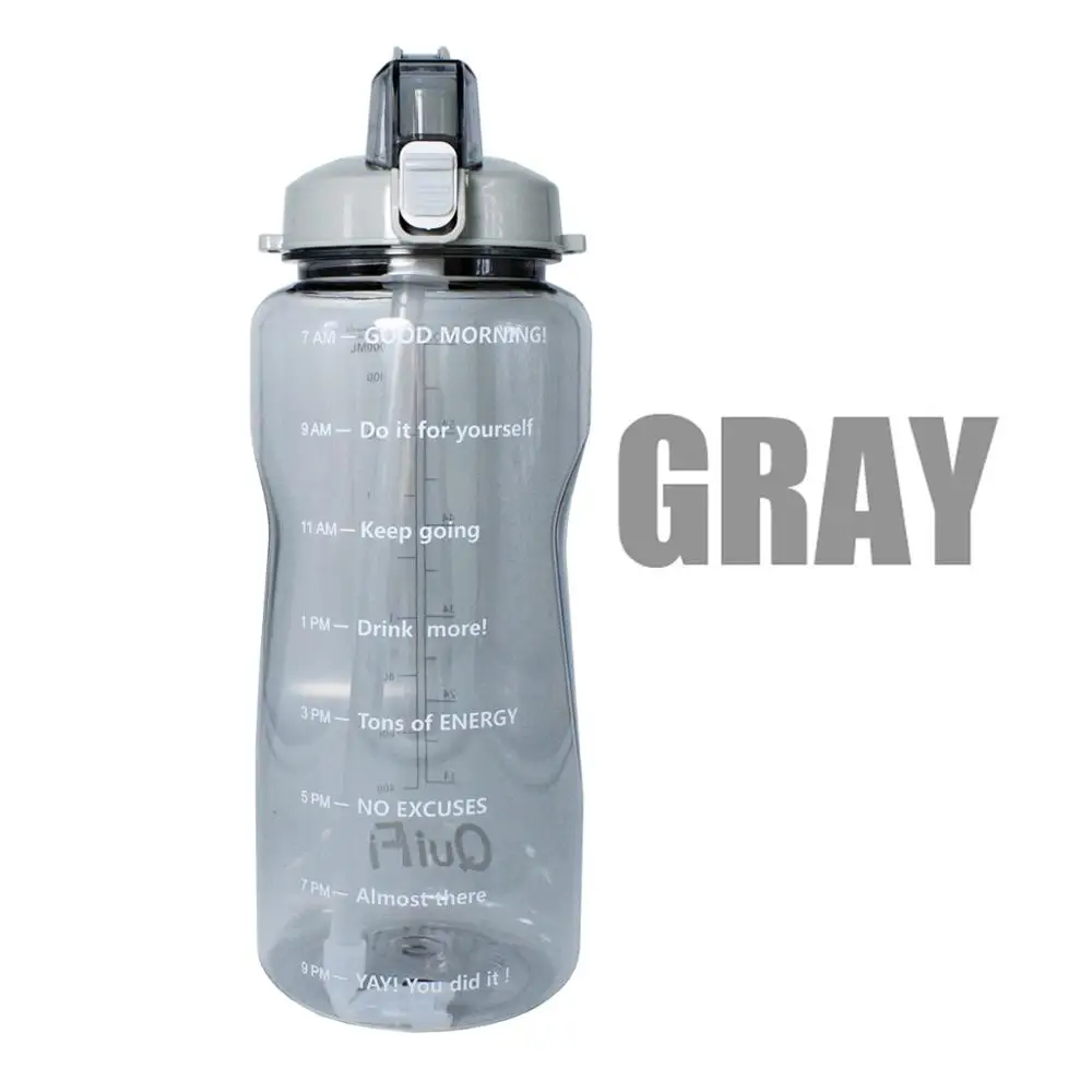 Gray Bottle QuiFit 2L 3.8L галлон Тритан Спортивная бутылка для воды с соломинкой большой протеиновый шейкер для напитков бутылки Тыква чашка кувшин BPA бесплатно открытый тренажерный зал - Цвет: Gray Bottle