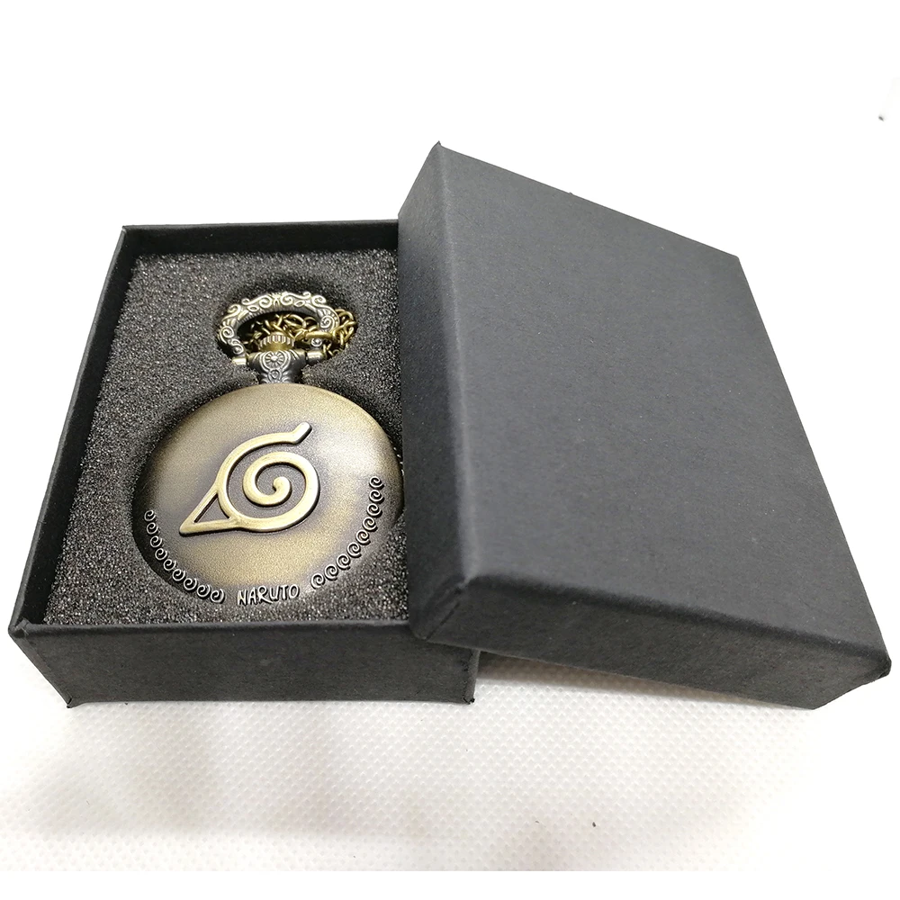 Bronze With Gift Box New Arrival Black Gold NARUTO Japanese Anime Quartz Pocket Watch Analog Pendant Necklace Men Women Watches Fob Watches Gift Box - Цвет: Bronze With Gift Box