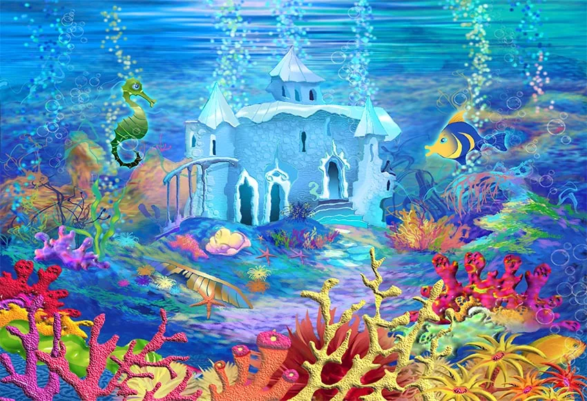 

Mermaid tale palace photo backgrounds vinyl magic sea creature photography backdrops for photo studio props photophone lv-447
