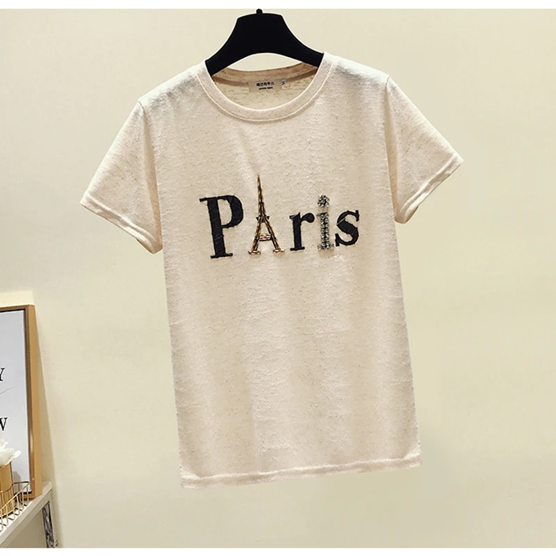 Chemise femme бриллиантами футболки женские 2019 летнее платье в Корейском стиле