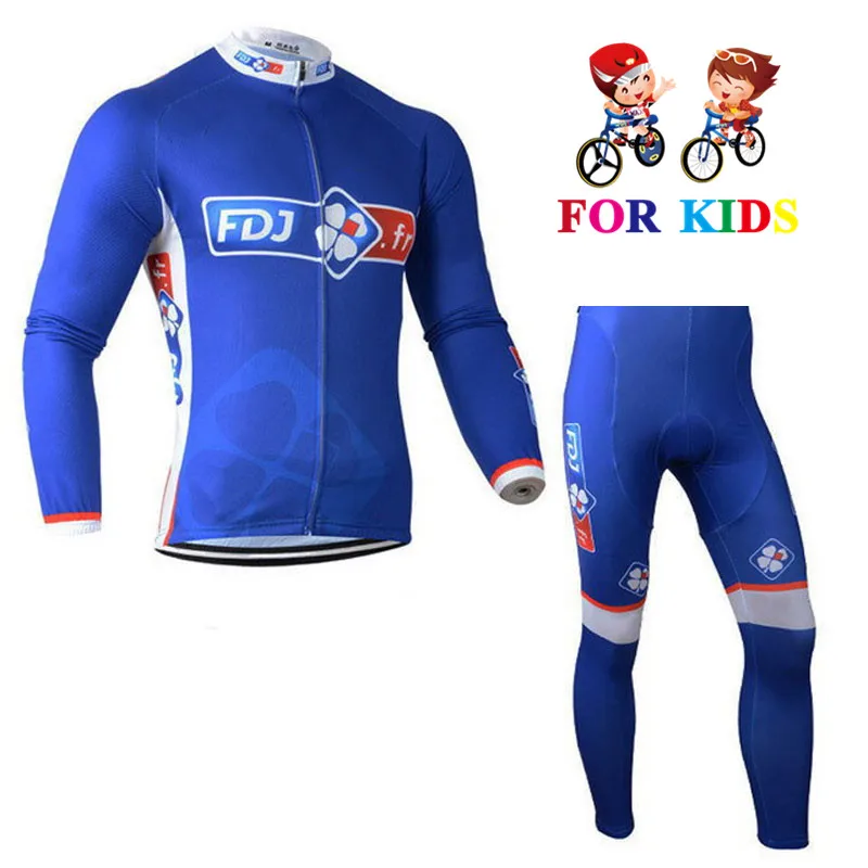 Новый FDJ Pro Team 2018 Детский комплект из Джерси для велоспорта с длинными рукавами