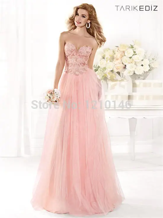 Sexy Strapless Sweetheart Tulle Applique Beads Backless Long Pink Evening Dress 2014 Top Brand | Свадьбы и торжества