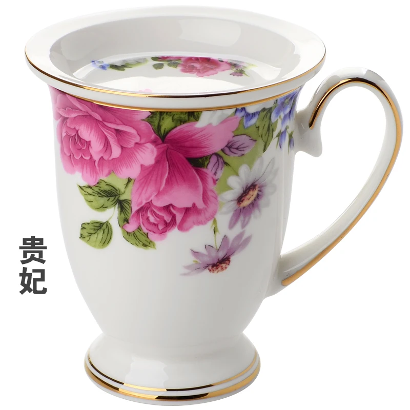 cup 3 With lid Деревенский стиль ручная роспись цветы костяной фарфор бытовой офис пиво молоко чай кофе чашка керамика творчество кружка Caneca Copo Lover - Цвет: cup 3 With lid