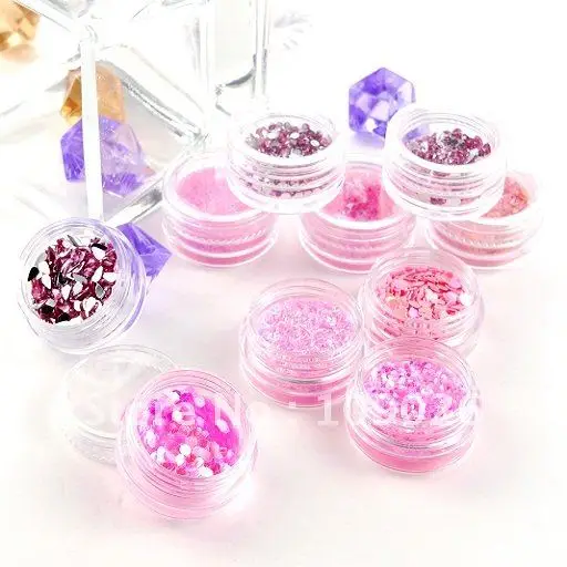 10 розового цвета серии украшения Блестящие модные порошка пыли набор для дизайна