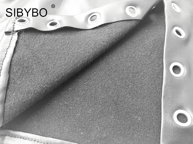 Sibybo PU Искусственная кожа юбка карандаш Лето Высокая талия черный Разделение мини-юбка короткие смелые Клубные ботильоны со шнуровкой женские юбки футляр