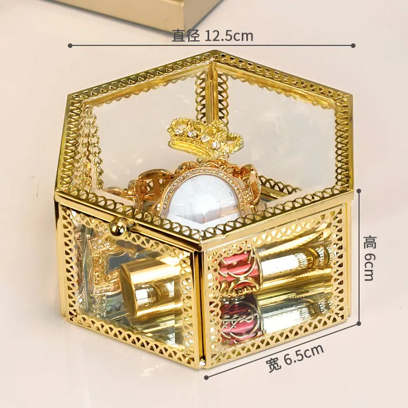 Luxury Glass Cosmetic Storage Box Drawers Makeup Organizer Desktop Cotton Swab Lipstick Holder Make Up Organizer Girl Gift