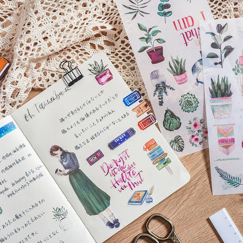 3 листа/набор наклейки для еды с зелеными листьями декоративная Васи бумажная