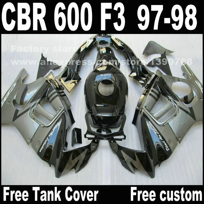Запчасти для мотоциклов HONDA CBR 600 F3 Обтекатели 1997 1998 CBR600 F3 97 98 черный серебряный обтекатель комплект+ крышка бака S8