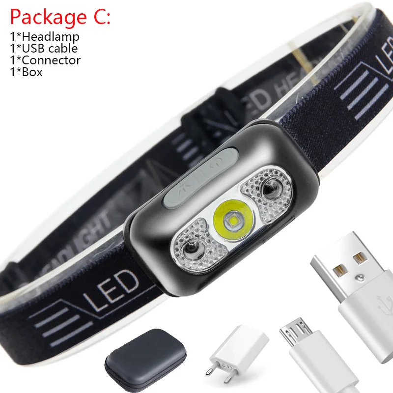 10000Lm Mini LED Headlamp Body Motion Sensor Headlight With USB charging Rechargeable Camping Flashlight Head Light Torch Lamp - Испускаемый цвет: C
