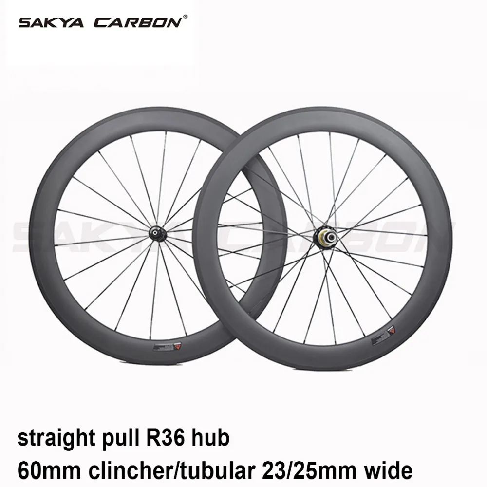 Карбоновые колеса 700C 60 мм 20 5 23 25 ширина клинкера трубчатые с хабом Powerway R36 291 г|tubular