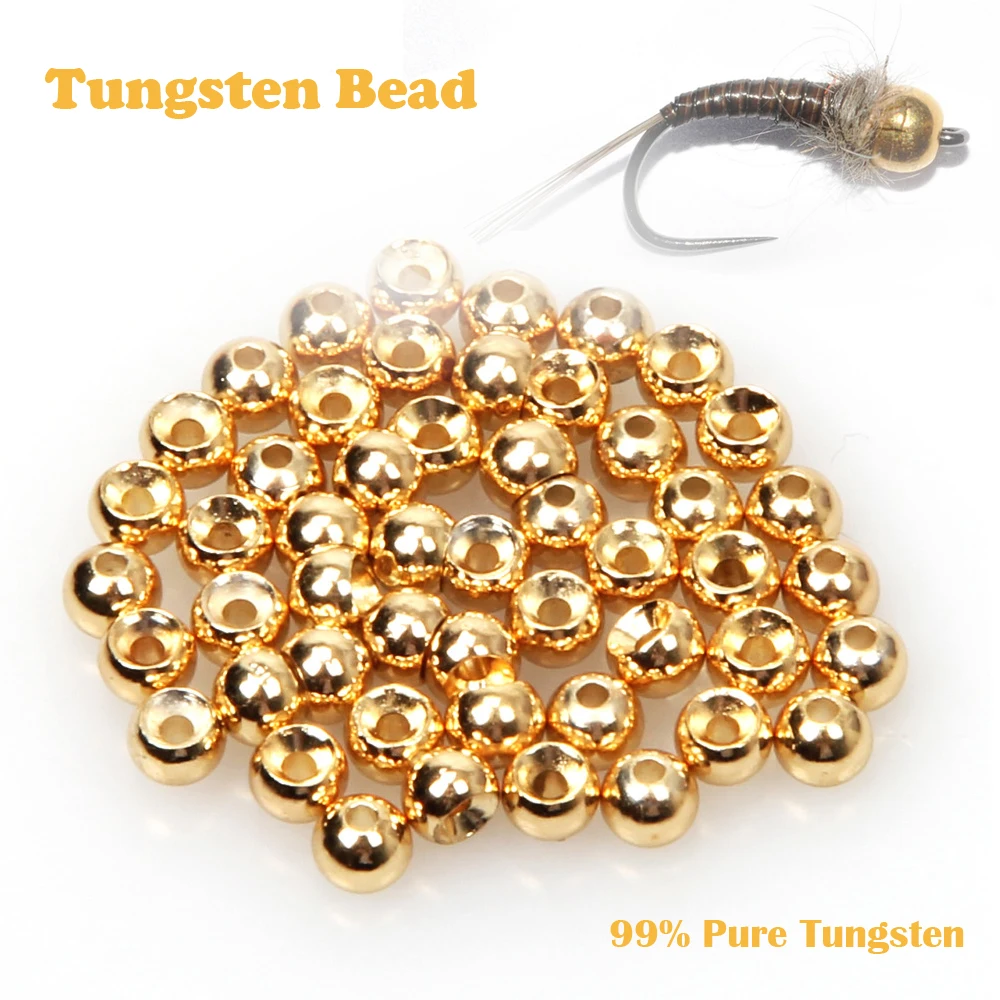 

100Pcs Fly Fishing Tungsten Beads Fly Tying Nymph Head Ball Beads Gold Silver Copper Color Fly Tying Materials For Fly Fishing