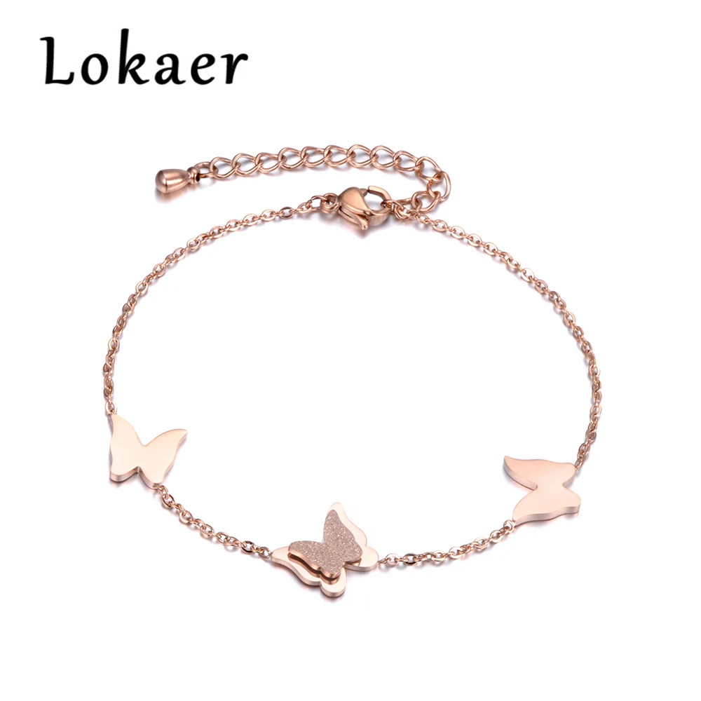 Lokaer, Бабочка, элемент, нержавеющая сталь, браслет-цепочка, добавленная цепочка, розовое золото, цвет, ювелирное изделие для девочки, B18182