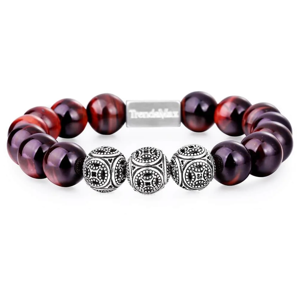 02 Red Tiger Eye Trendsmax 10 мм тигровый глаз браслеты из бисера для женщин и мужчин Натуральный Камень Стрейч 925 пробы серебро высокое качество ювелирные изделия TBB005 - Цвет камня: 02 Red Tiger Eye
