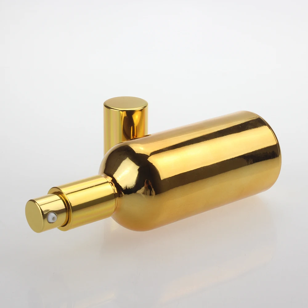 Роскошный стеклянный флакон для духов 100 мл золотистый и серебристый с блестящим