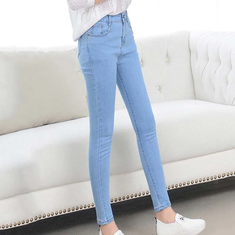 Весенние летние и осенние женские джинсы с высокой талией тонкие тянущиеся