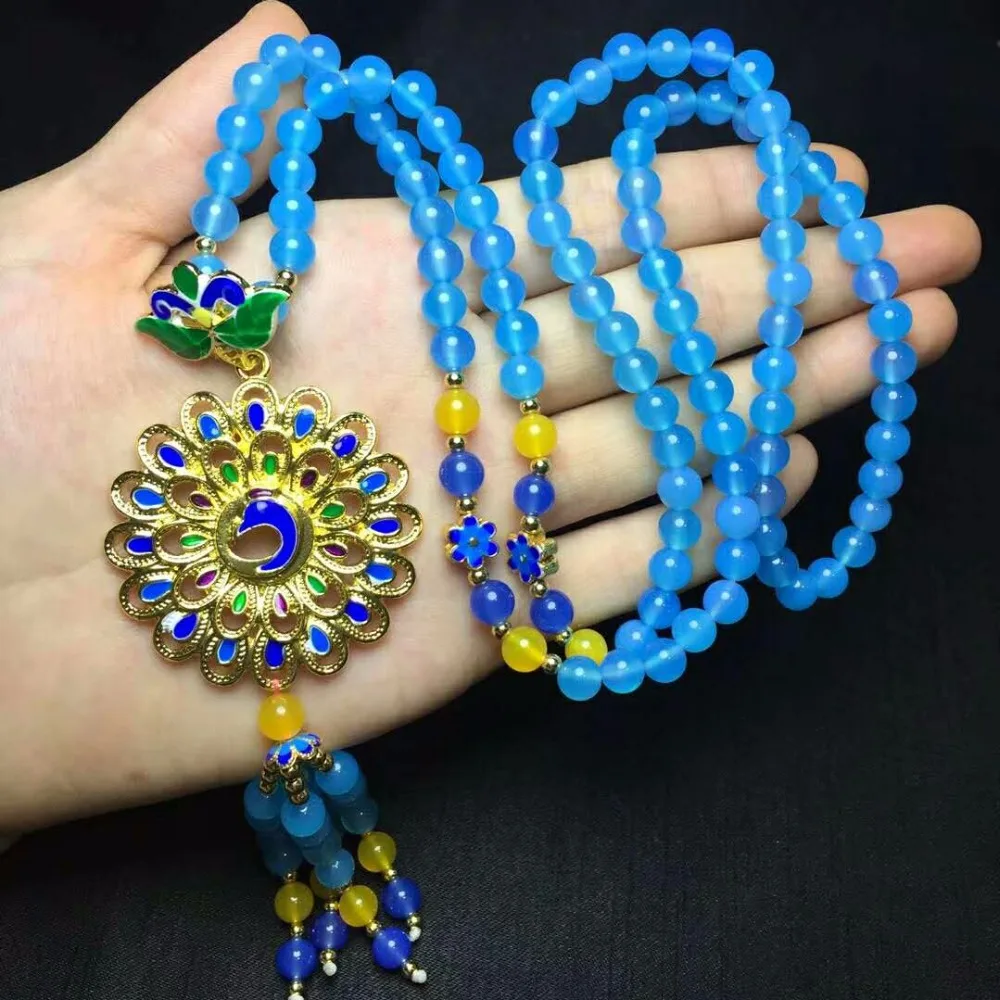 Natural chalcedony sweater chain accessories beads without cracks no marks flaws c15# | Украшения и аксессуары
