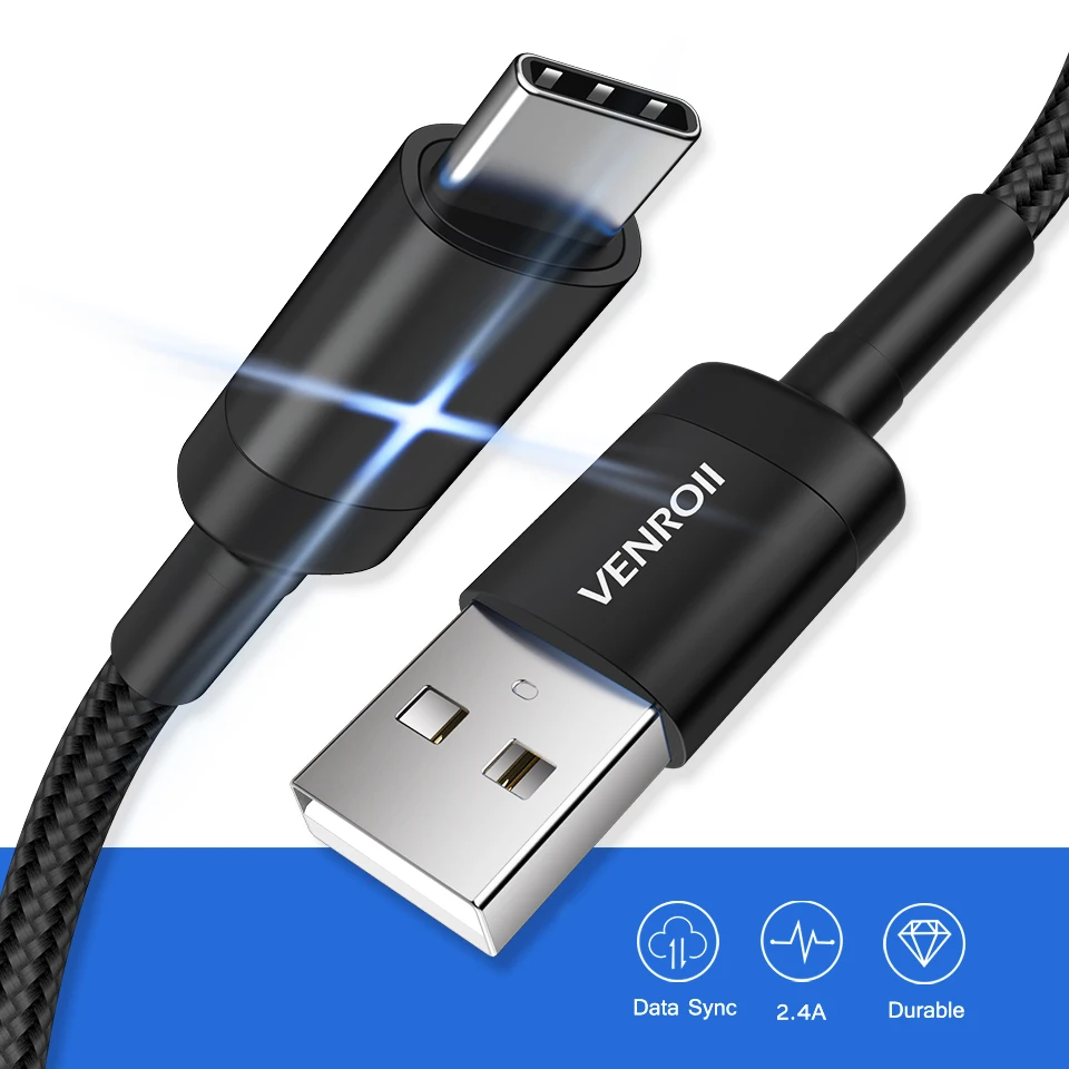 Кабель Venroii usb type C для samsung S10 S9 S8 huawei P30 Pro Быстрая зарядка зарядный кабель usbc Xiaomi