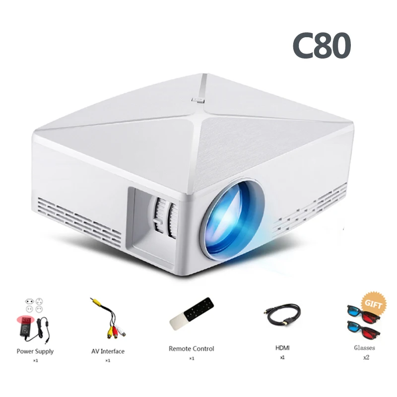 C80-White ALSTON HD мини-проектор C80/C80UP, разрешение 1280x720, Android wifi Proyector, светодиодный, портативный HD мультимедийный проектор для домашнего кинотеатра - Цвет: C80-White