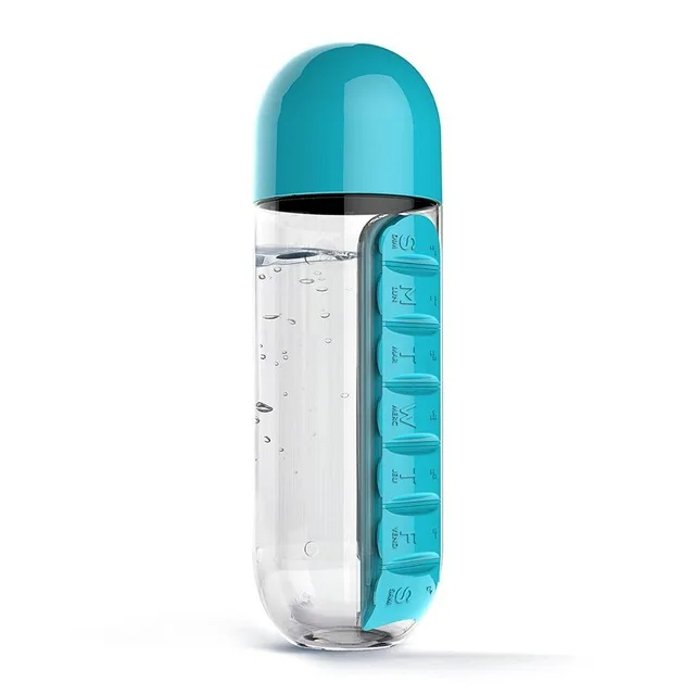 blue Бутылка для напитков, 600 мл gourde en plastique sport, вода+ бутылки, Спортивная бутылка, объединить Ежедневно Pill Box Организатор bpa бесплатно botella agua - Цвет: blue